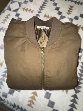 Brown Bomber Jacket by Orange Creek with Gold Tone Zipper